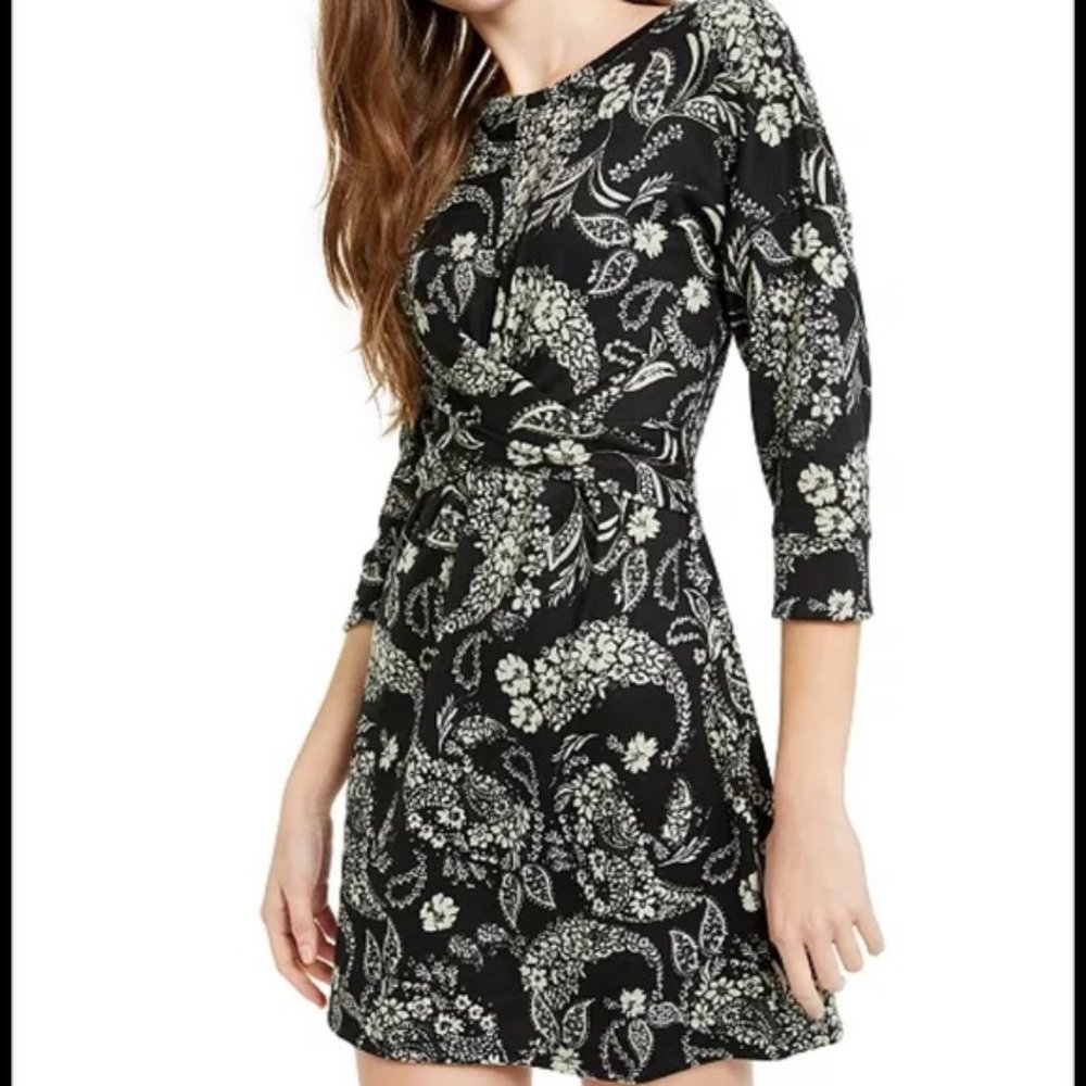 BEBOP Paisley 3/4 Sleeve Twist Front Dress